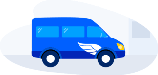 blue van airport shuttle